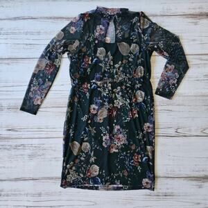 Charlotte Russe Green Long Sleeve Semi Sheer Floral Print Dress sz 1X